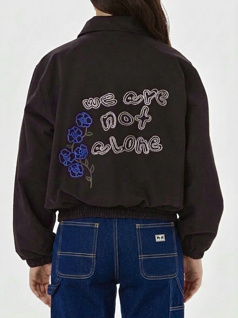 OBEY Garden Blouson Jacket in Digital Black Floral Embroidery Bomber Jacket